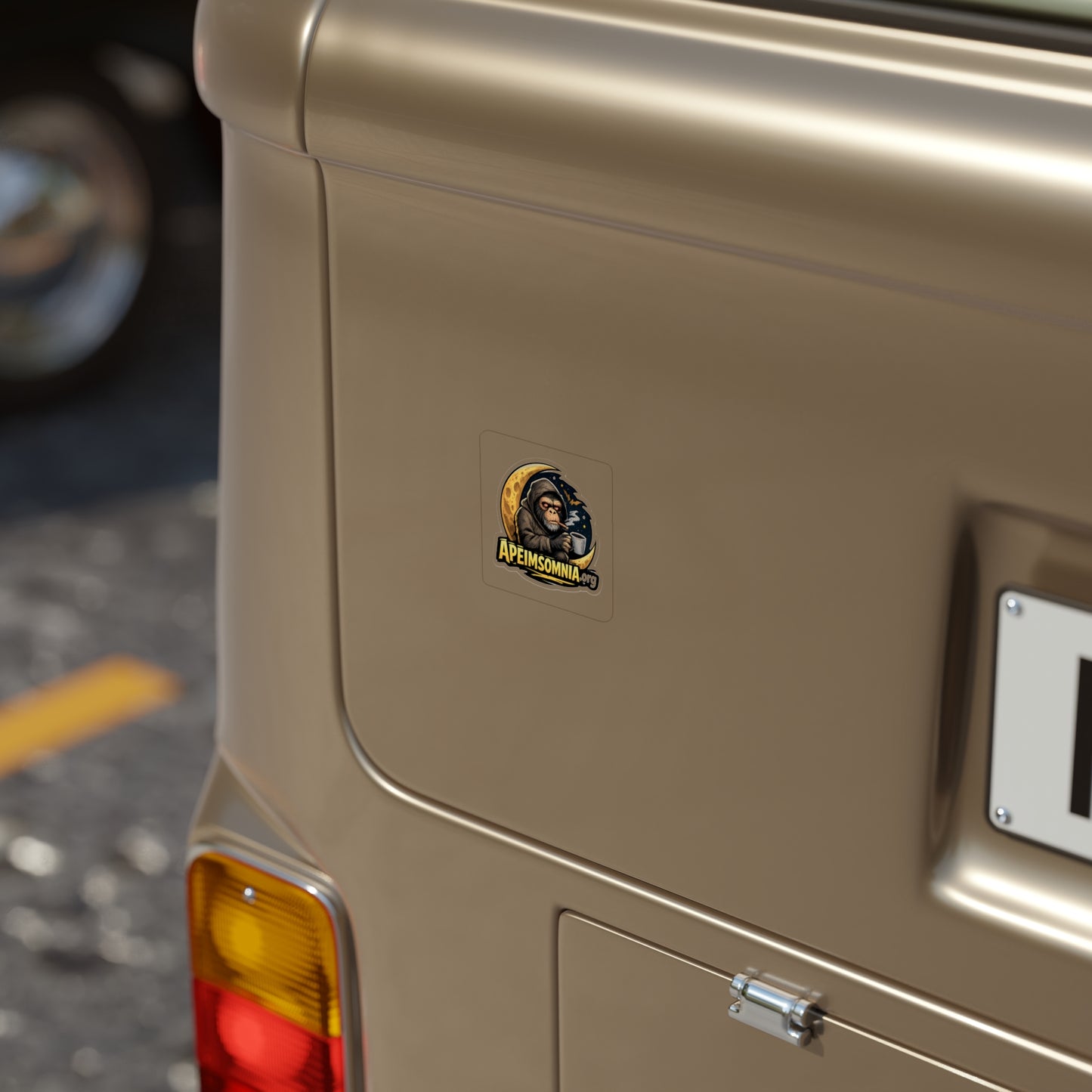 Die-Cut Sticker — Apeinsomnia Logo (Hooded Monkey with Coffee & Moon)