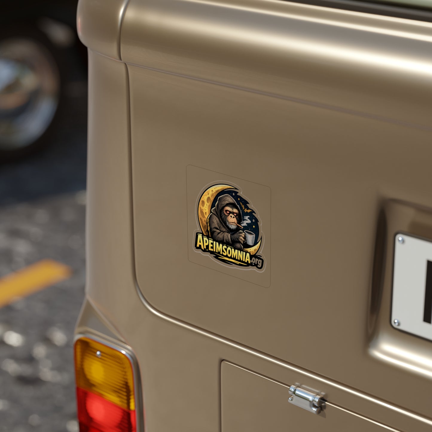 Die-Cut Sticker — Apeinsomnia Logo (Hooded Monkey with Coffee & Moon)