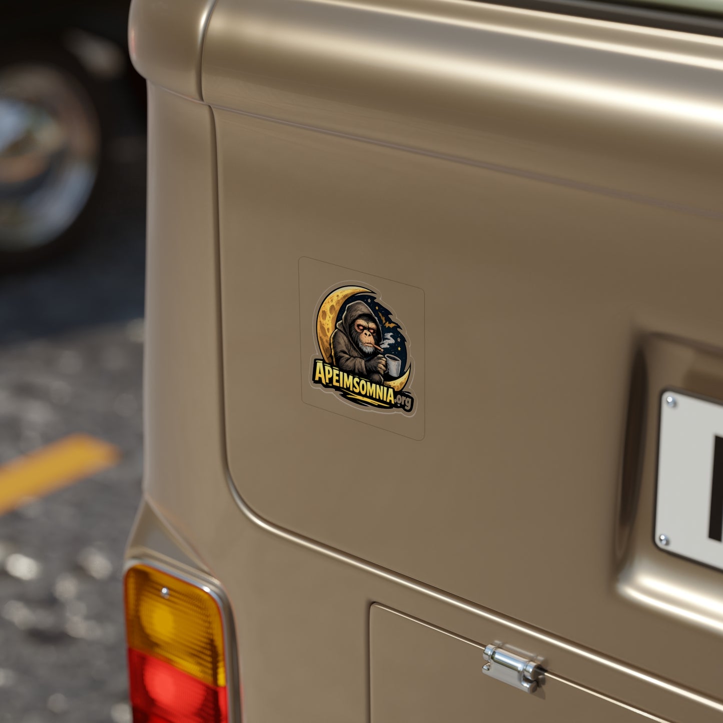 Die-Cut Sticker — Apeinsomnia Logo (Hooded Monkey with Coffee & Moon)