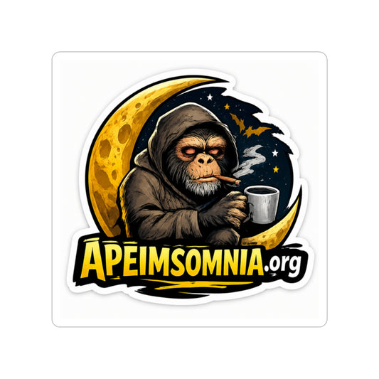 Die-Cut Sticker — Apeinsomnia Logo (Hooded Monkey with Coffee & Moon)