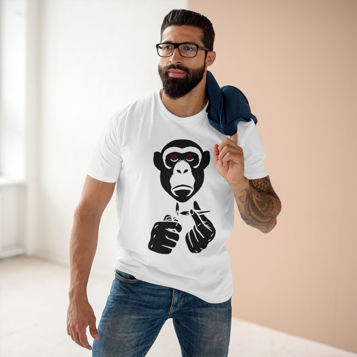 Cheeky Chimp Tee, Funny Adult Staple Tee, Unique Graphic T-Shirt, Casual Wear, Gift for Monkey Lovers, Humor Apparel, Quirky Style
